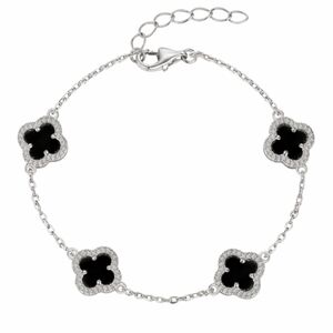 Four Leaf Clover Bracelet Black Onyx in 925 Sterling Silver Bracelet NIB